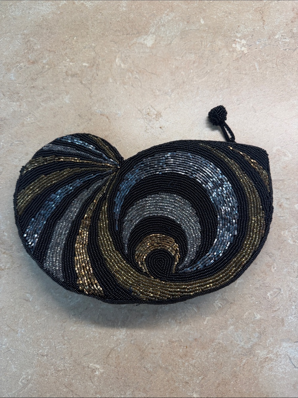 Finesse Beaded Swirl Clutch - Black, Gold & Silver